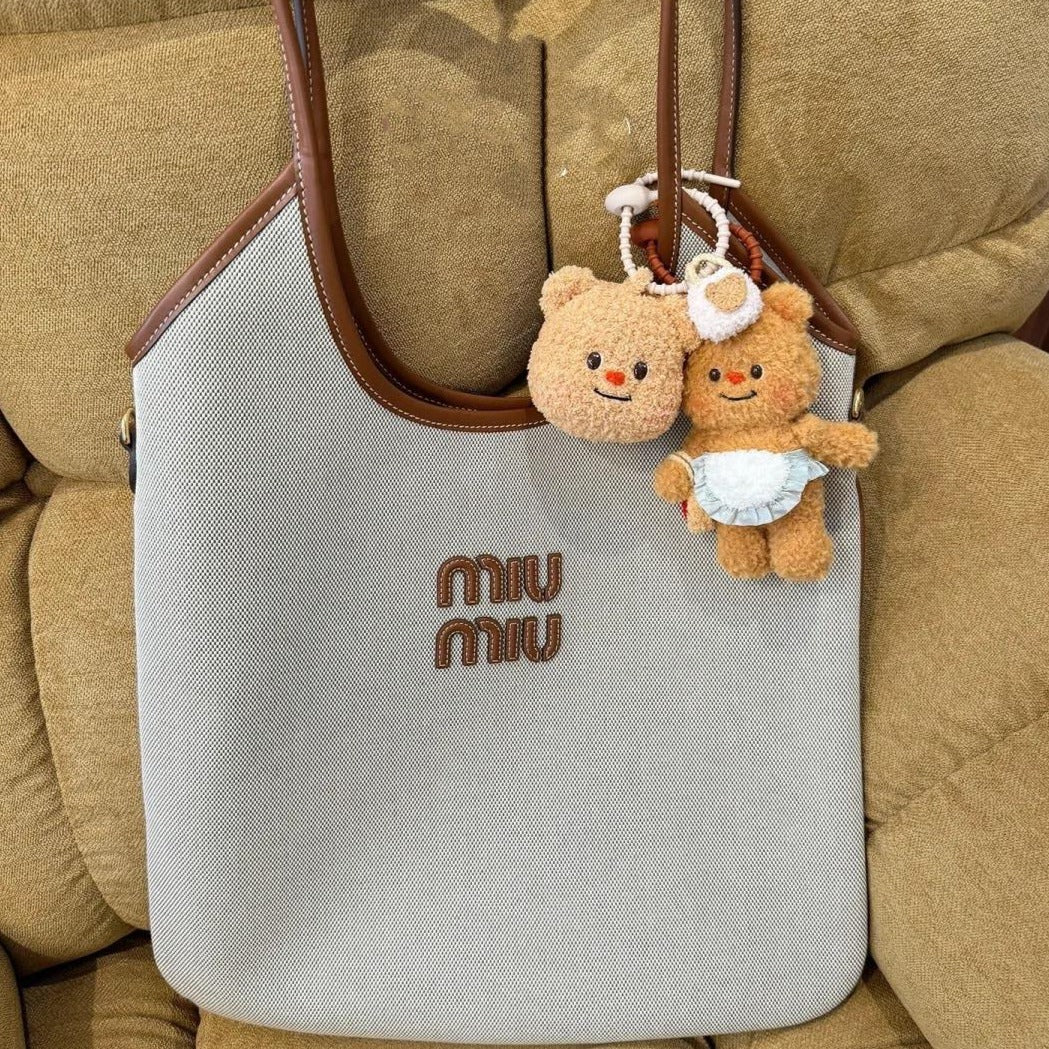 MIU MIU IVY 40 TOTE IN WHITE CANVAS
