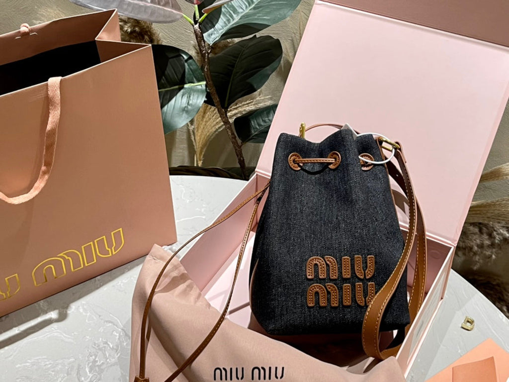 MIU MIU TOTE 22 BAG IN BLACK DENIM