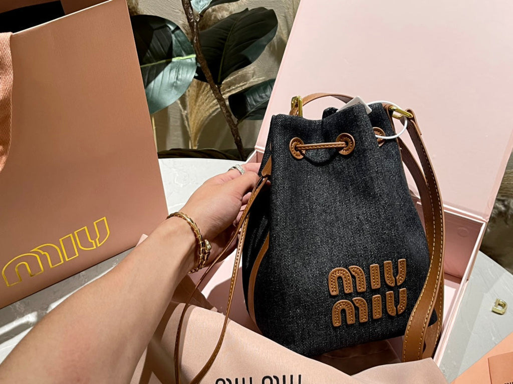 MIU MIU TOTE 22 BAG IN BLACK DENIM