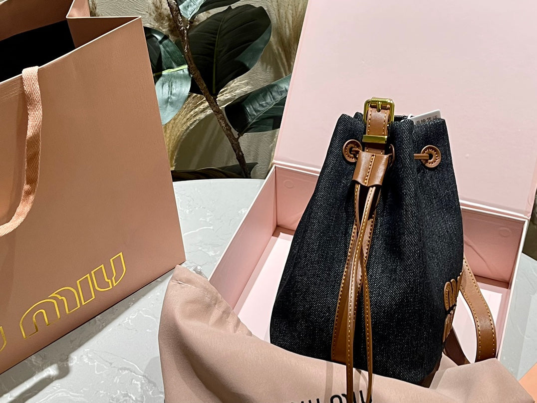 MIU MIU TOTE 22 BAG IN BLACK DENIM