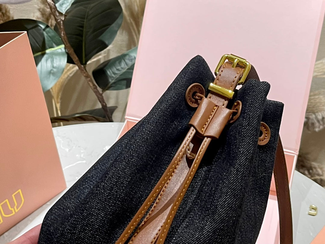 MIU MIU TOTE 22 BAG IN BLACK DENIM