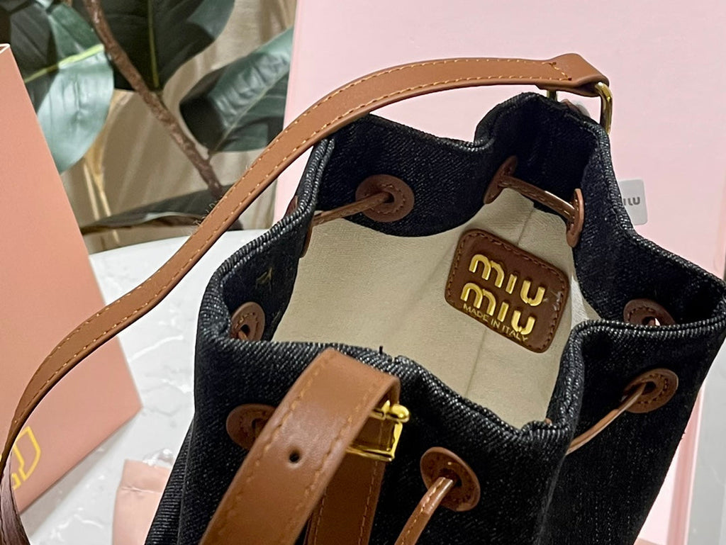 MIU MIU TOTE 22 BAG IN BLACK DENIM