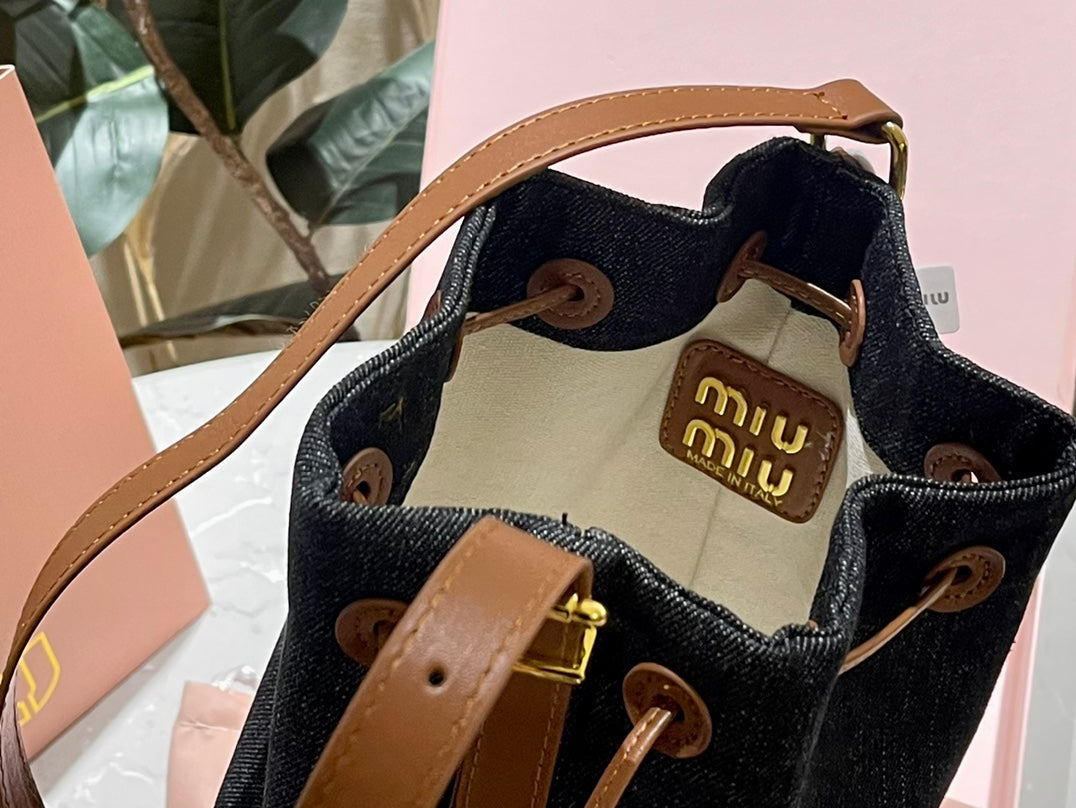 MIU MIU TOTE 22 BAG IN BLACK DENIM