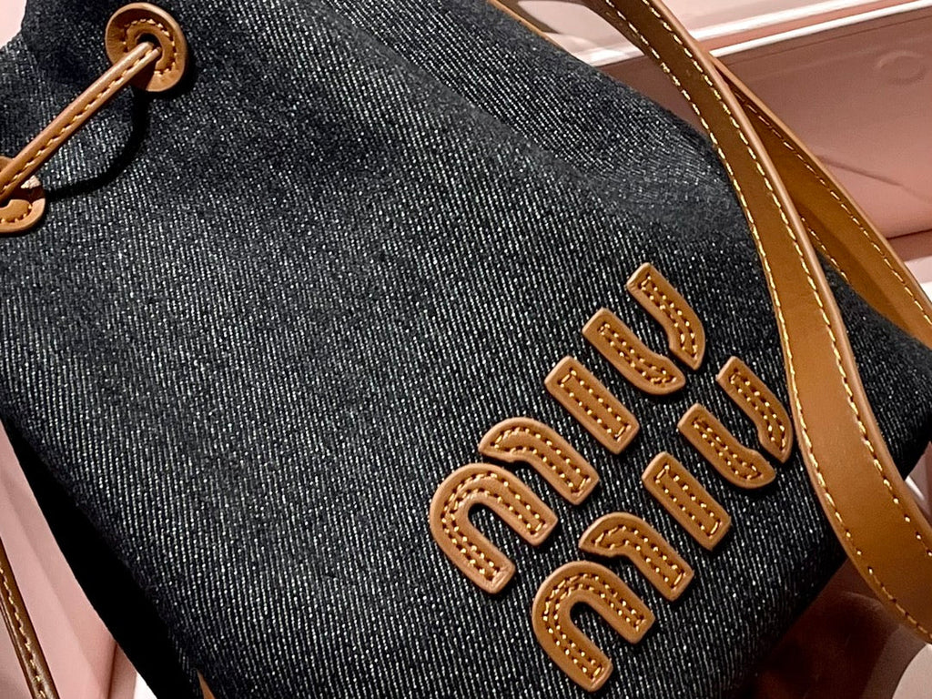 MIU MIU TOTE 22 BAG IN BLACK DENIM