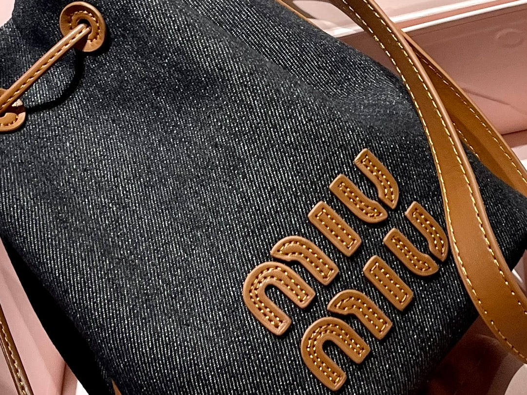 MIU MIU TOTE 22 BAG IN BLACK DENIM
