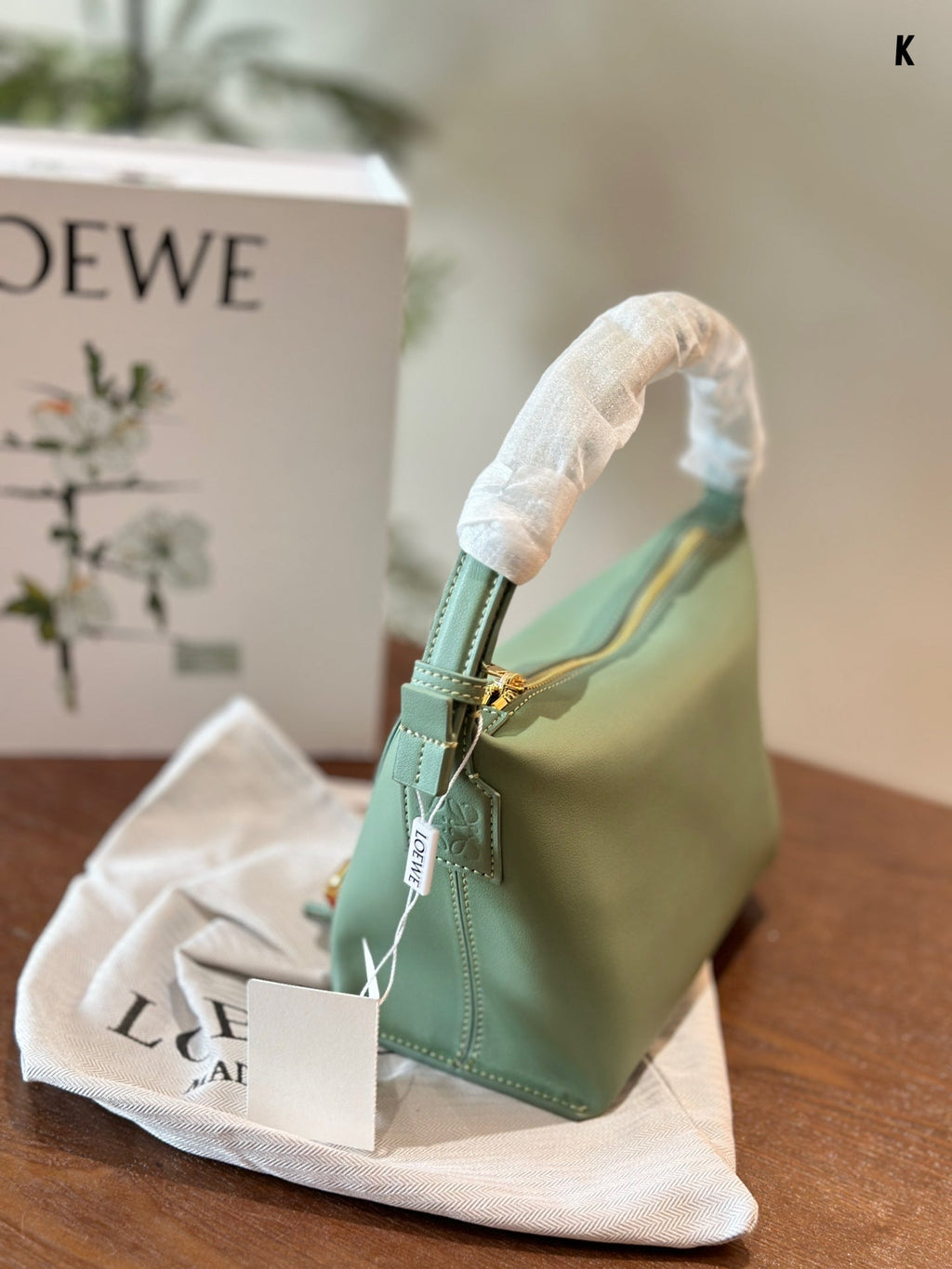 LOEWE LOE LUNA HOBO 20 BAG IN GREEN MINT CALFSKIN