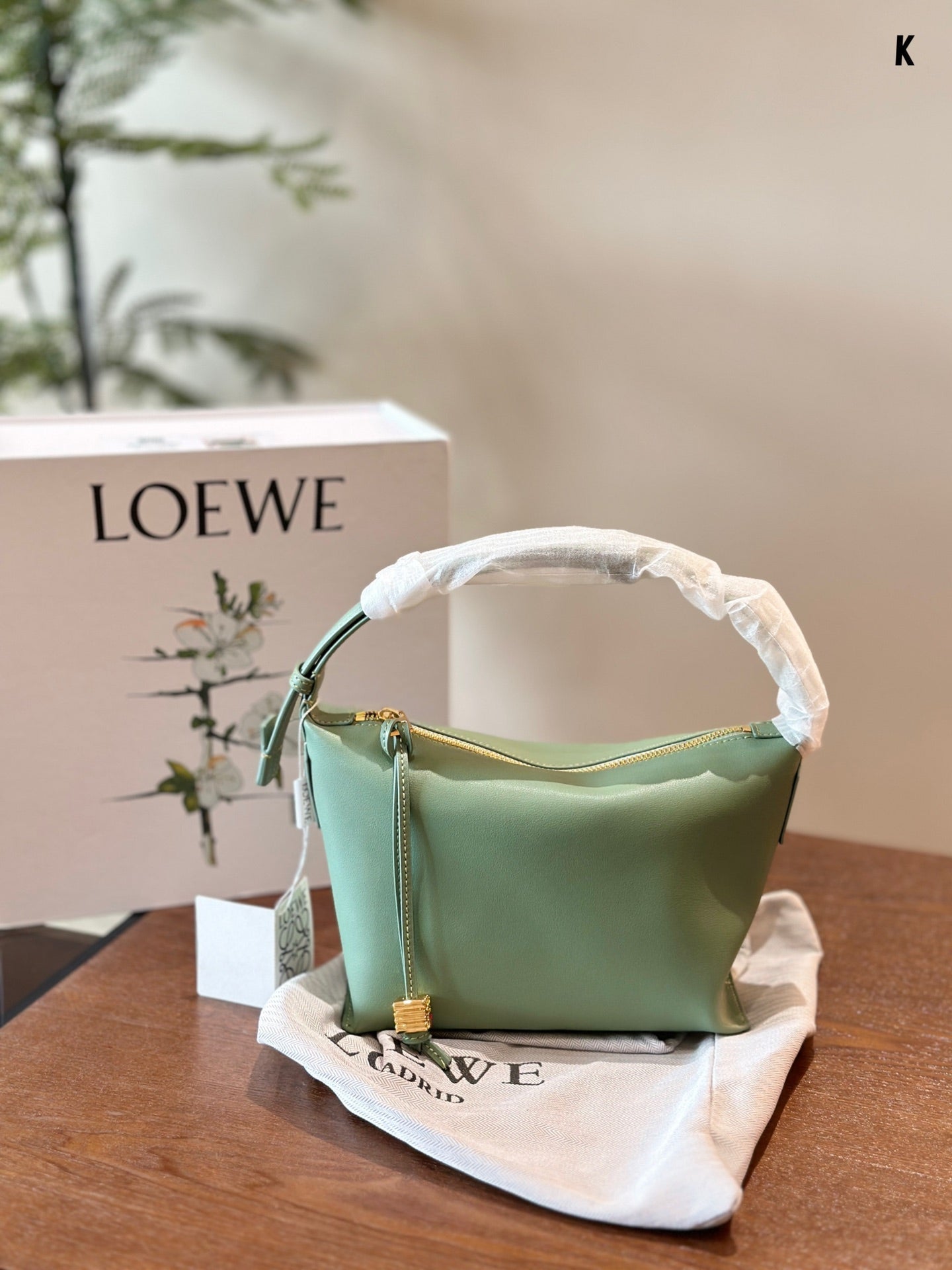 LOEWE LOE LUNA HOBO 20 BAG IN GREEN MINT CALFSKIN