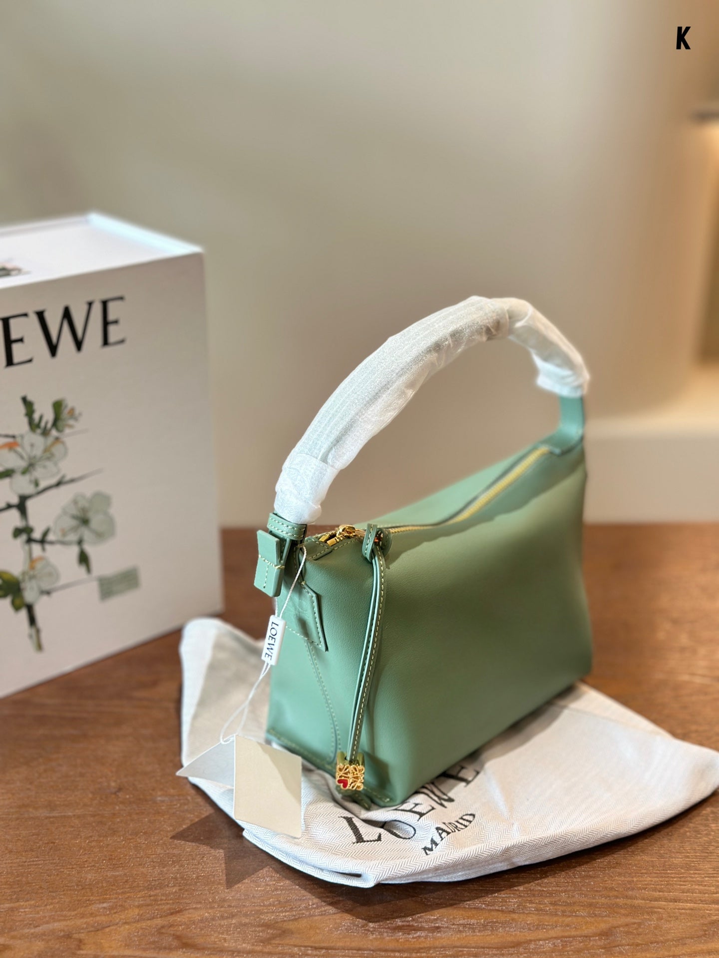 LOEWE LOE LUNA HOBO 20 BAG IN GREEN MINT CALFSKIN