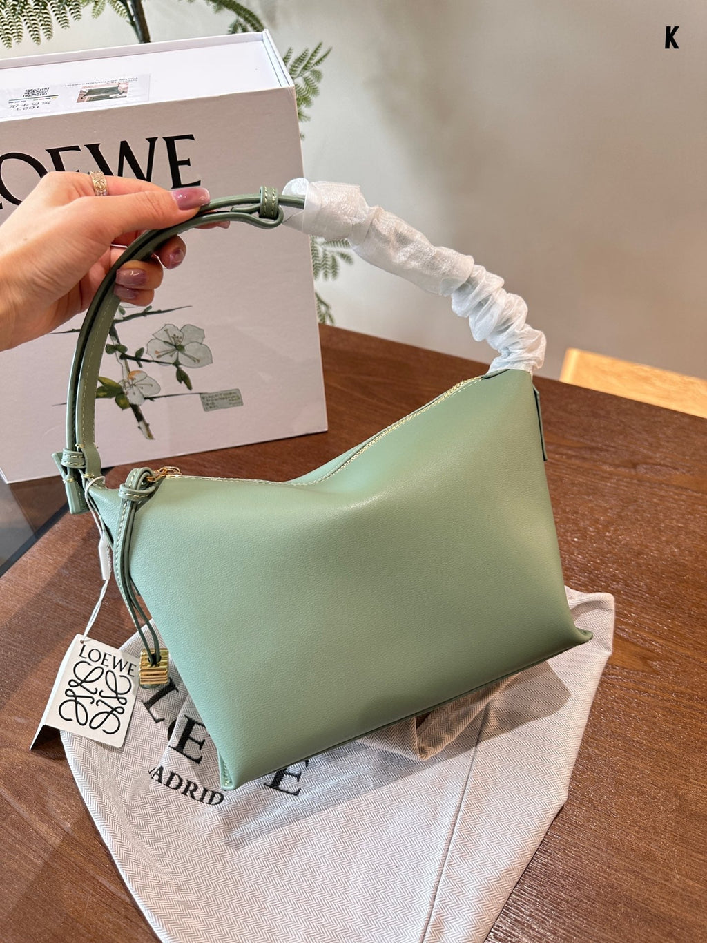 LOEWE LOE LUNA HOBO 20 BAG IN GREEN MINT CALFSKIN