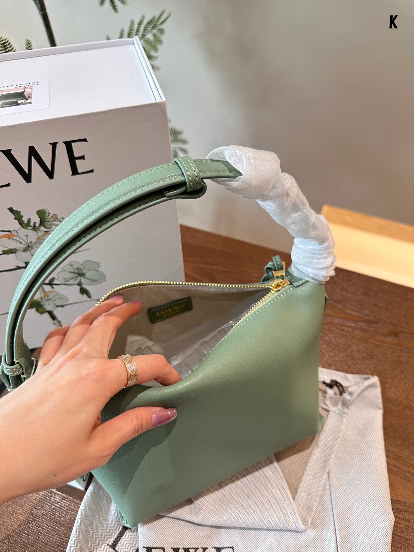 LOEWE LOE LUNA HOBO 20 BAG IN GREEN MINT CALFSKIN