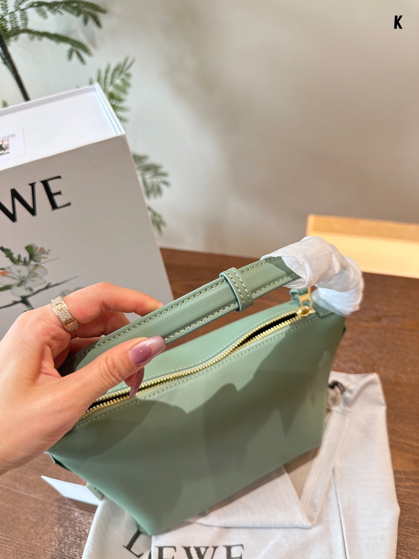 LOEWE LOE LUNA HOBO 20 BAG IN GREEN MINT CALFSKIN
