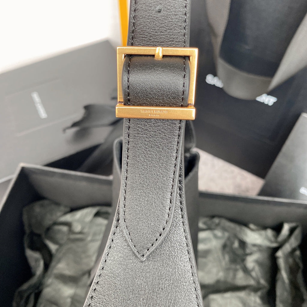 SAINT LAURENT LE 5 À 7 SMALL SUPPLE 23 IN GRAY LAMBSKIN GOLD BUCKLE