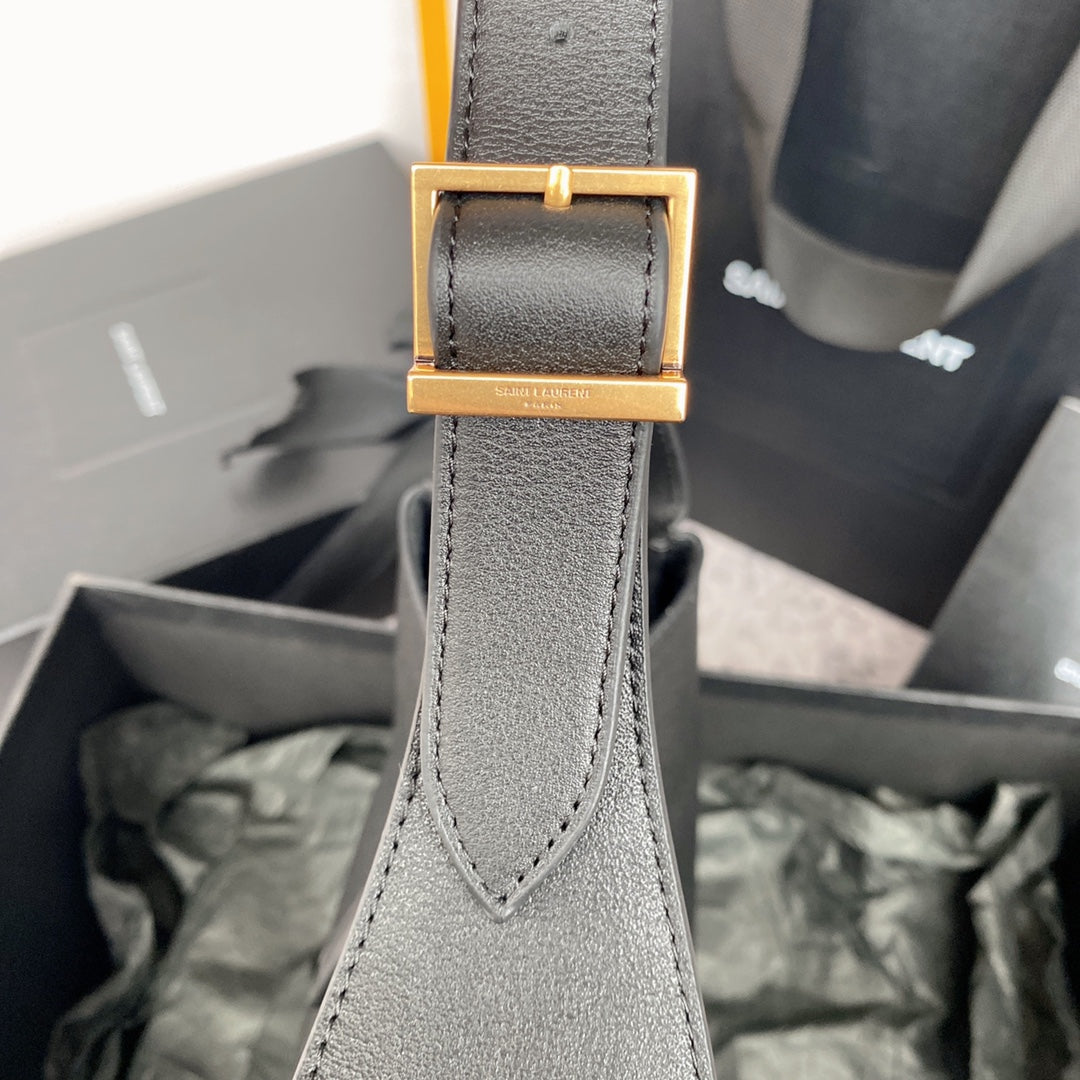 SAINT LAURENT LE 5 À 7 SMALL SUPPLE 23 IN GRAY LAMBSKIN GOLD BUCKLE