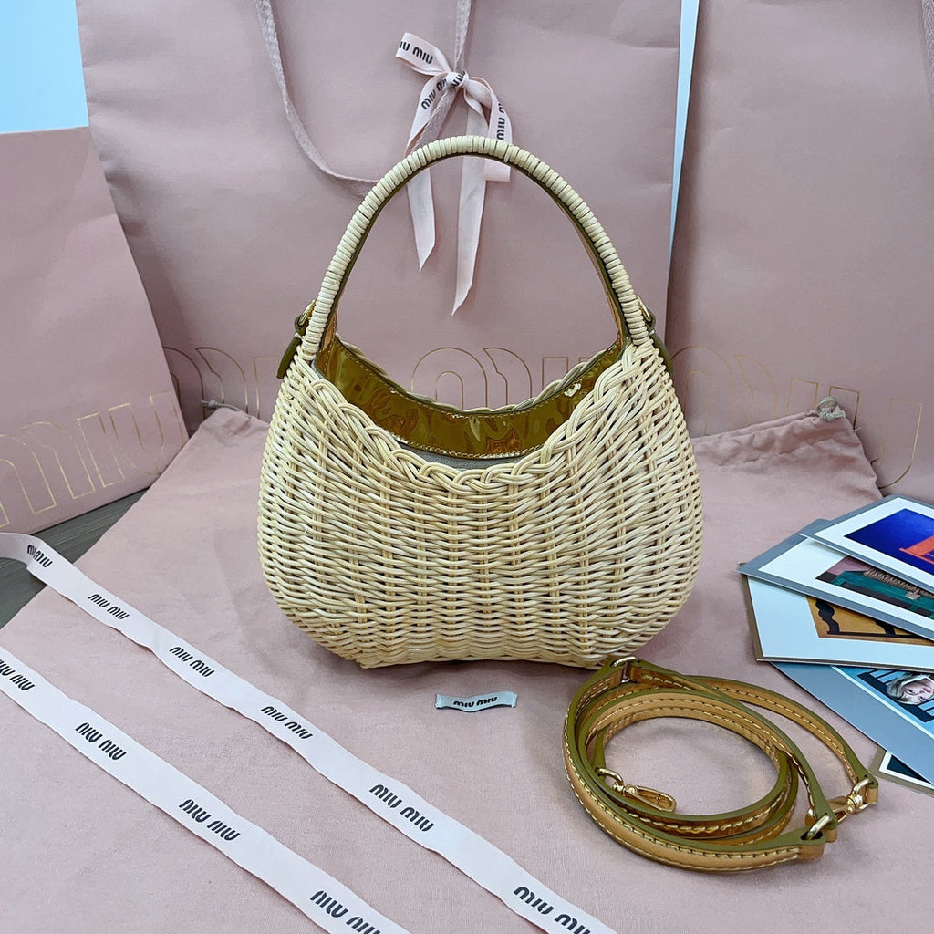 MIU MIU WANDER WICKER BAG 20 IN TAN RATTAN
