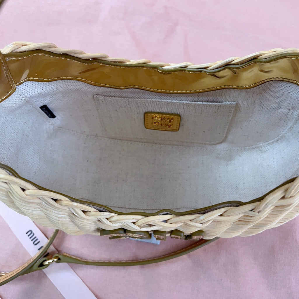 MIU MIU WANDER WICKER BAG 20 IN TAN RATTAN