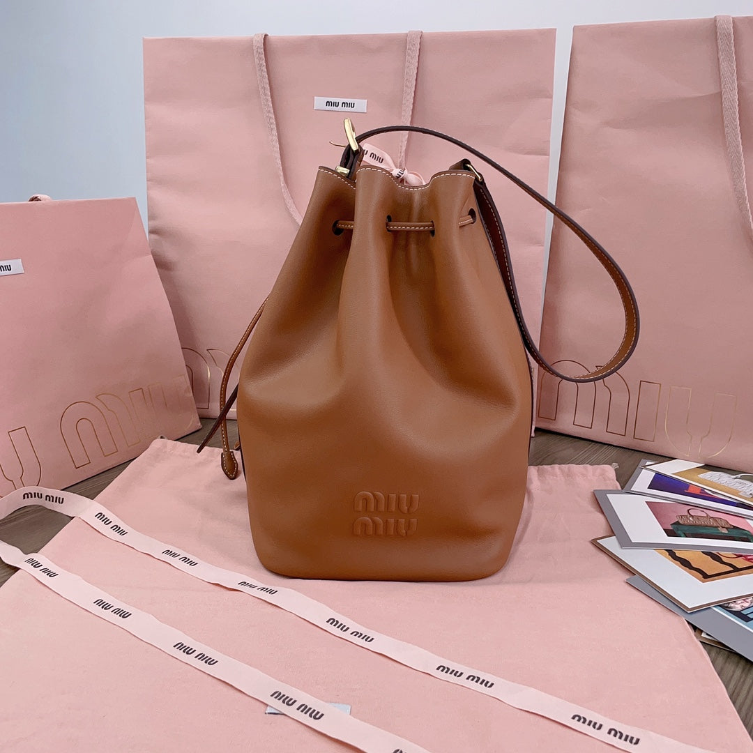 MIU MIU BUCKET BAG 29 IN BRONZE BROWN CALFSKIN
