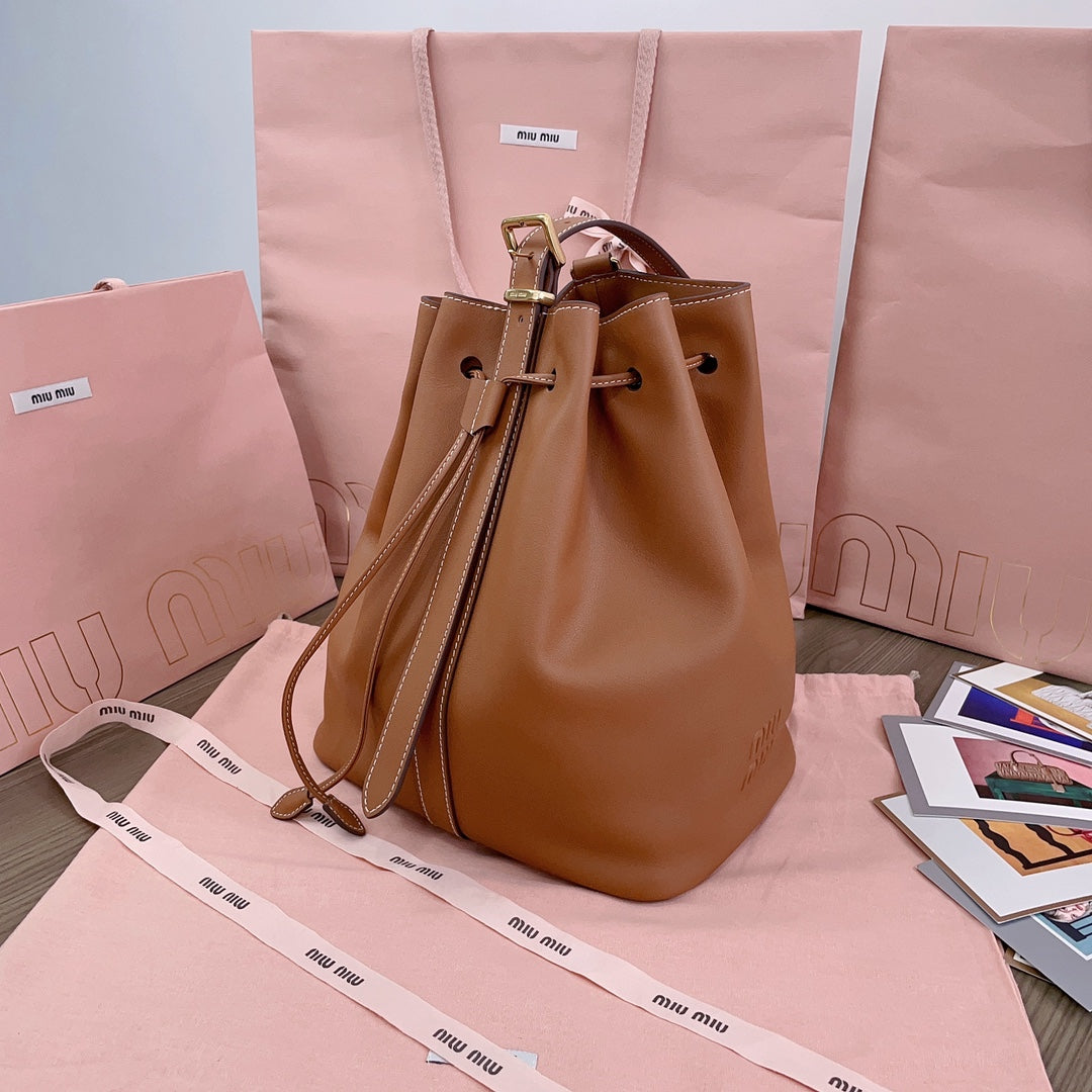 MIU MIU BUCKET BAG 29 IN BRONZE BROWN CALFSKIN