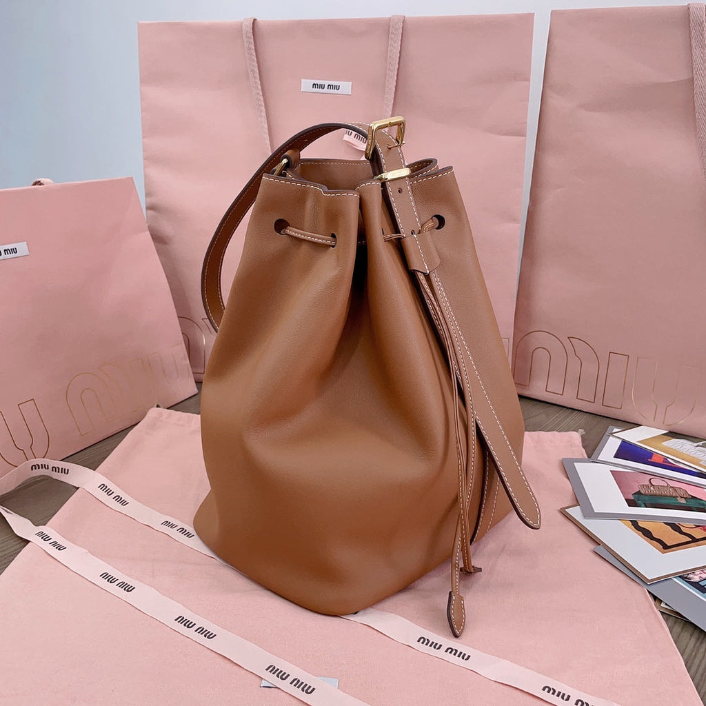 MIU MIU BUCKET BAG 29 IN BRONZE BROWN CALFSKIN