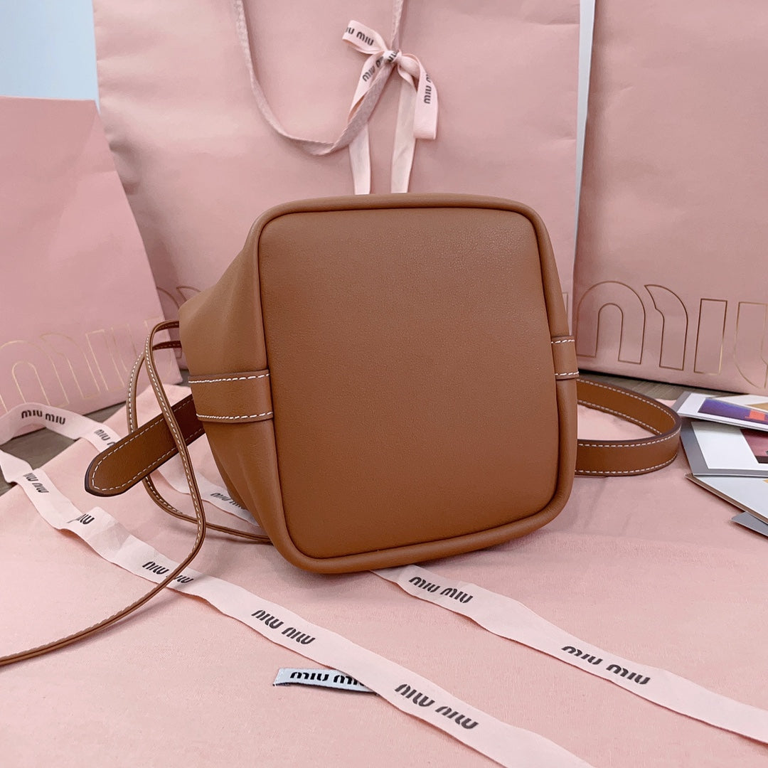 MIU MIU BUCKET BAG 29 IN BRONZE BROWN CALFSKIN