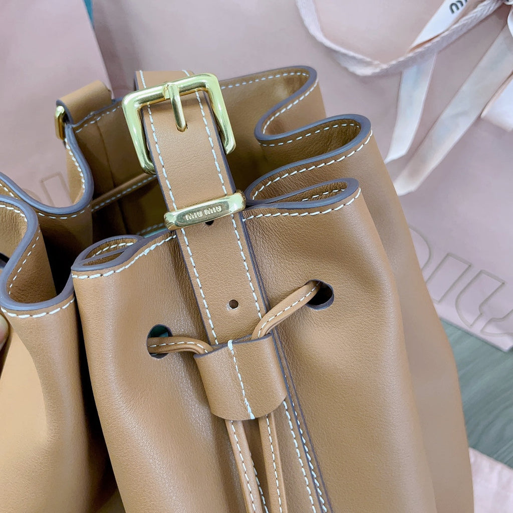MIU MIU BUCKET BAG 29 IN BRONZE BROWN CALFSKIN