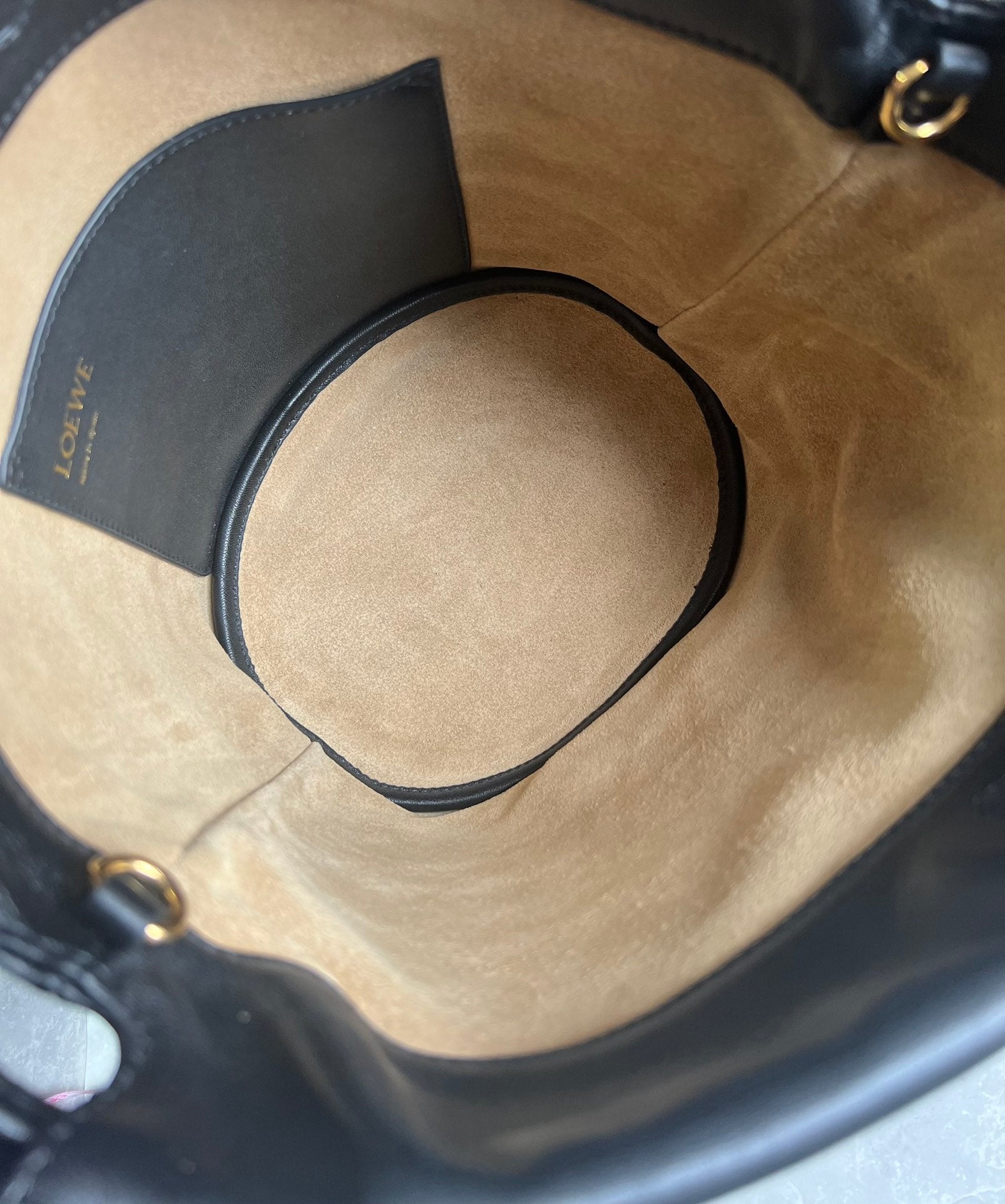 LOEWE LOE 32 FLAMENCO PURSE BUCKET IN BLACK MELLOW NAPPA LAMBSKIN