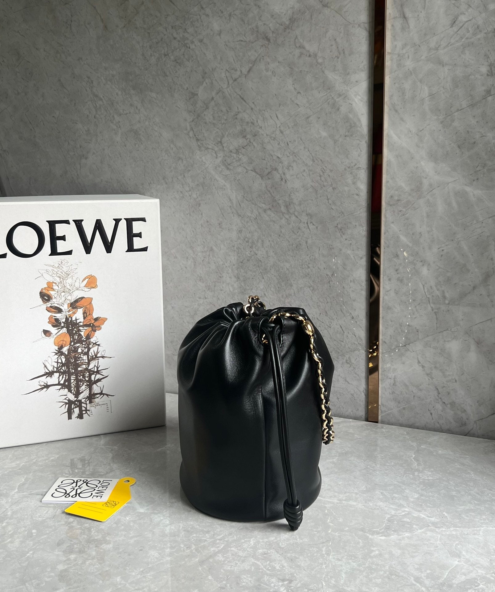 LOEWE LOE 32 FLAMENCO PURSE BUCKET IN BLACK MELLOW NAPPA LAMBSKIN