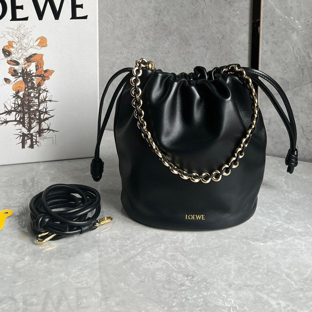 LOEWE LOE 32 FLAMENCO PURSE BUCKET IN BLACK MELLOW NAPPA LAMBSKIN