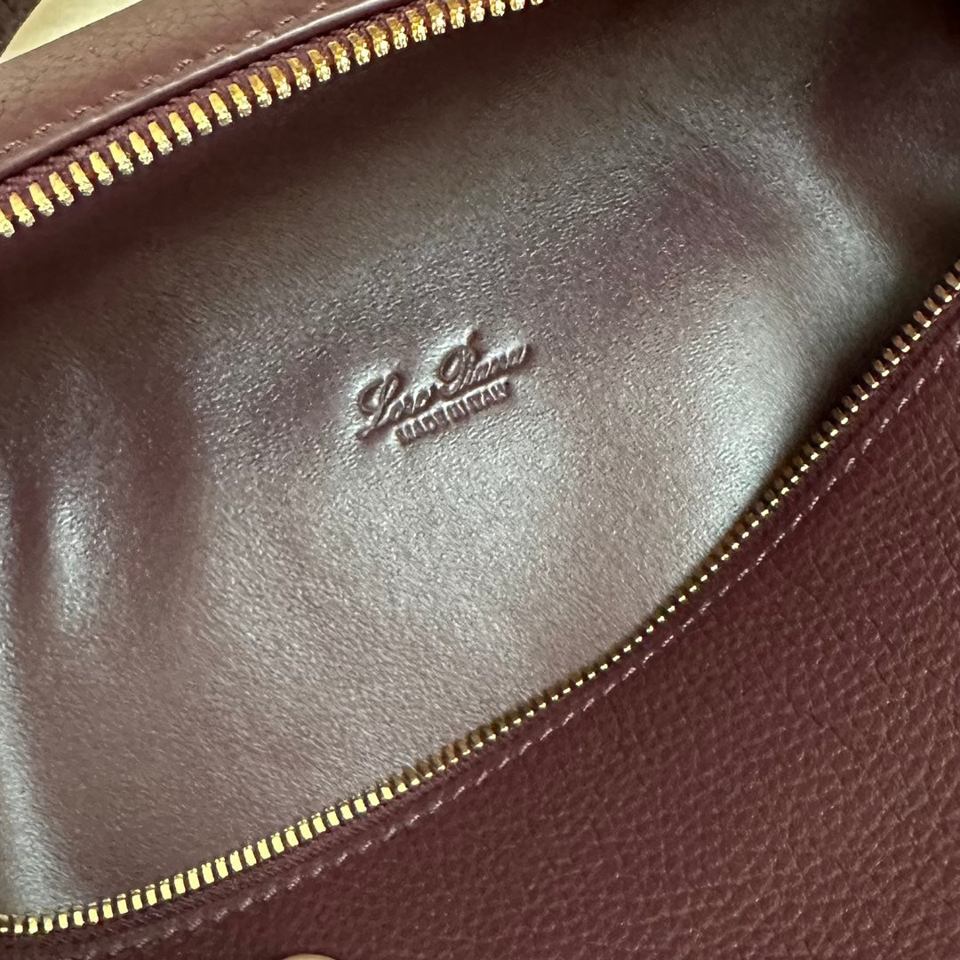 LORO PIANA EXTRA POCKET BACKPACK L23.5 IN WINE PURPLE CALFSKIN WITH GOLD HARDWARE