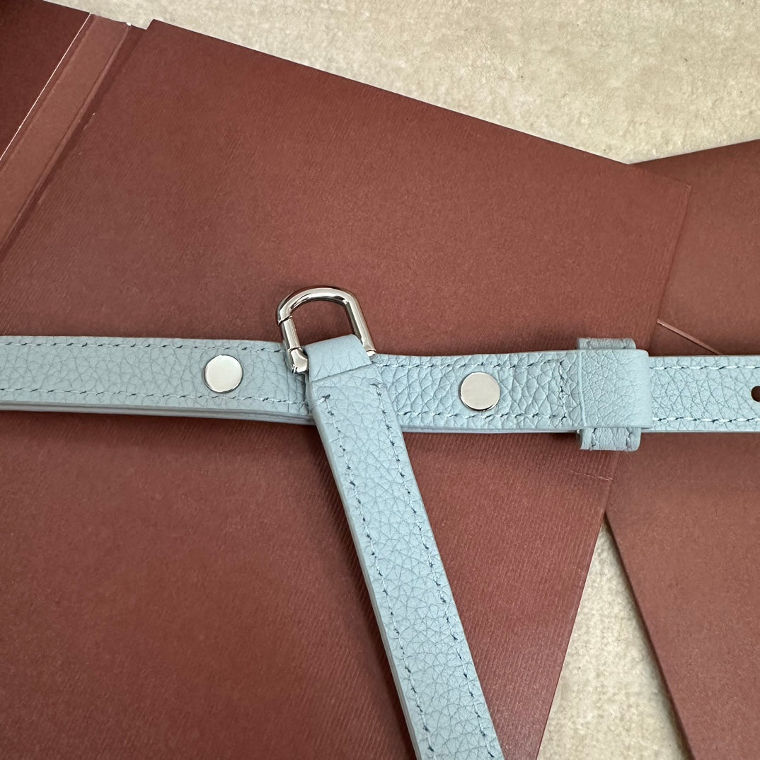 LORO PIANA EXTRA POCKET L19 IN LIGHT BLUE CALFSKIN WITH SILVER HARDWARE