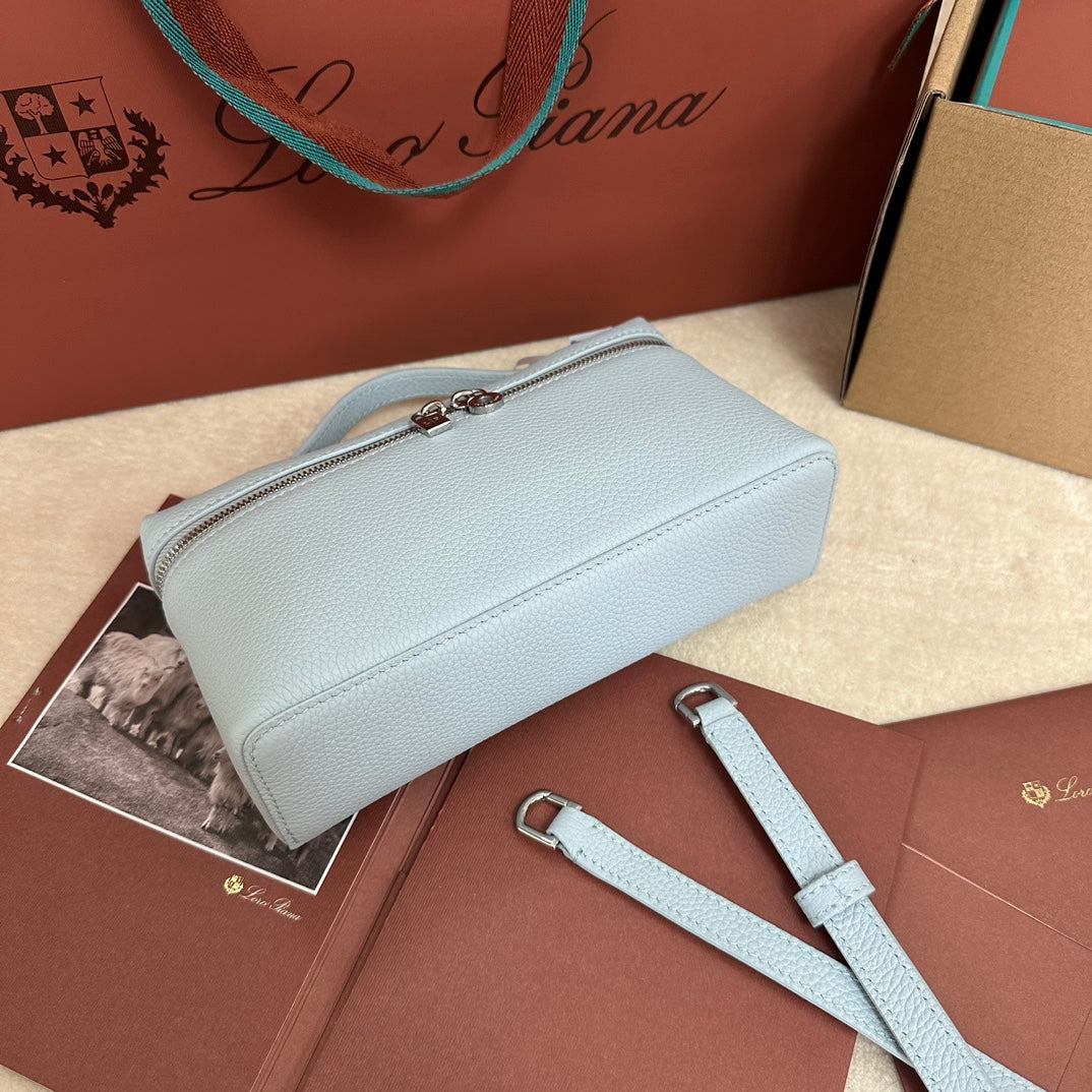 LORO PIANA EXTRA POCKET L19 IN LIGHT BLUE CALFSKIN WITH SILVER HARDWARE