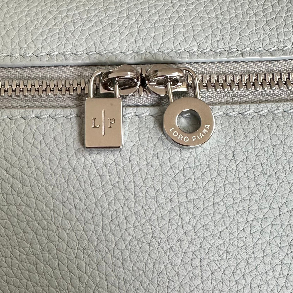 LORO PIANA EXTRA POCKET L19 IN LIGHT BLUE CALFSKIN WITH SILVER HARDWARE