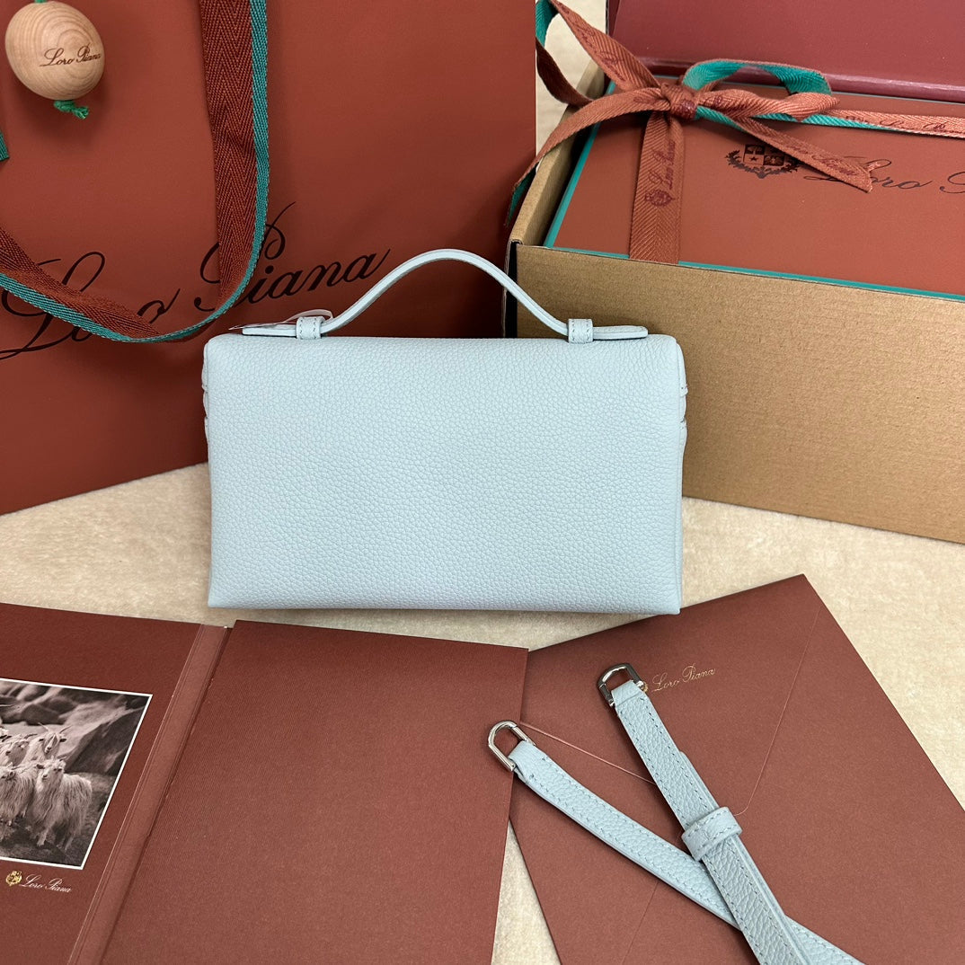LORO PIANA EXTRA POCKET L19 IN LIGHT BLUE CALFSKIN WITH SILVER HARDWARE