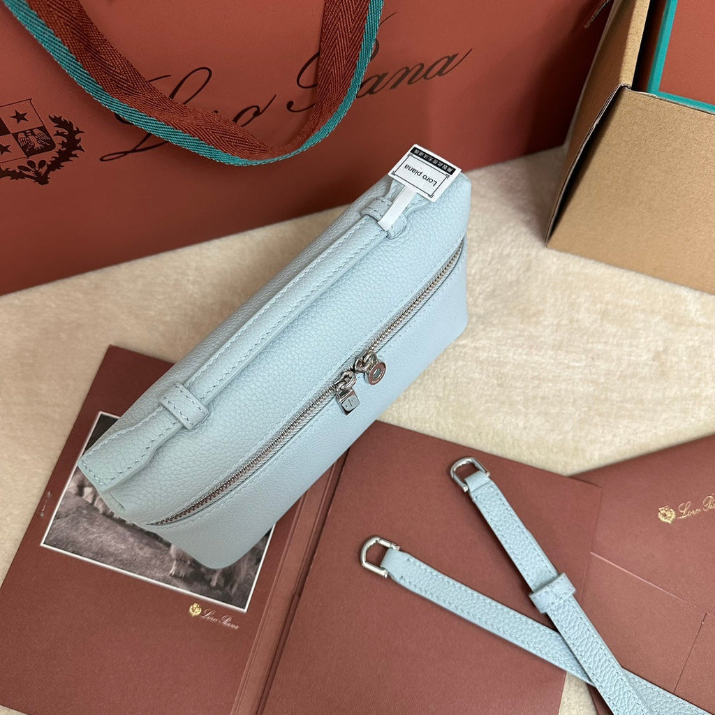 LORO PIANA EXTRA POCKET L19 IN LIGHT BLUE CALFSKIN WITH SILVER HARDWARE
