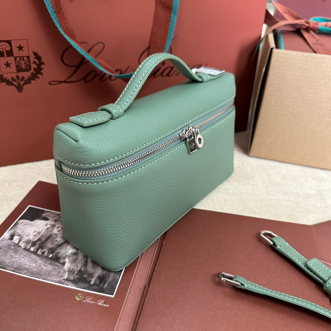 LORO PIANA EXTRA POCKET L19 IN TEAL GREEN CALFSKIN WITH SILVER HARDWARE