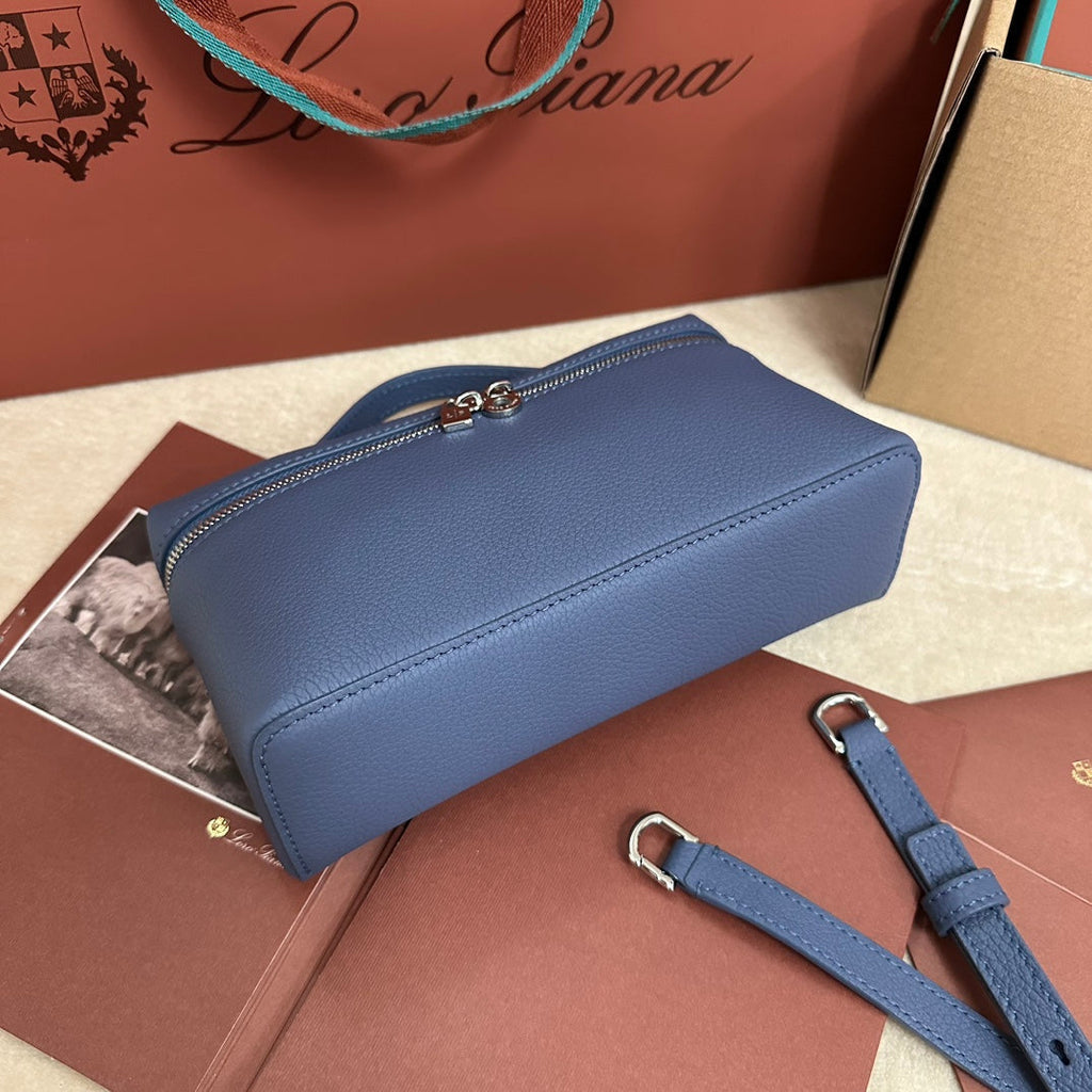 LORO PIANA EXTRA POCKET L19 IN AZURE BLUE CALFSKIN WITH SILVER HARDWARE