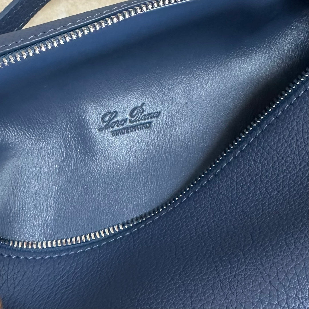 LORO PIANA EXTRA POCKET L19 IN AZURE BLUE CALFSKIN WITH SILVER HARDWARE