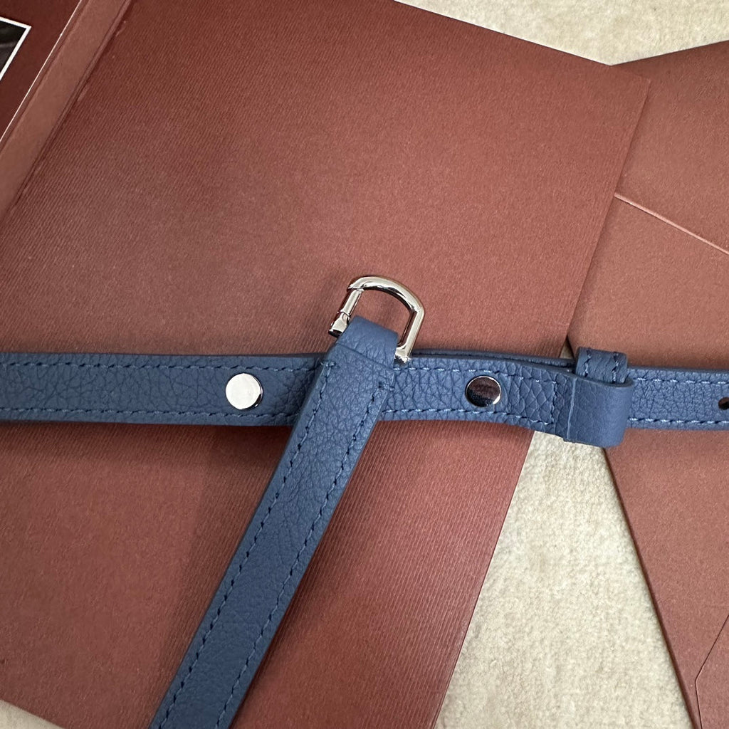 LORO PIANA EXTRA POCKET L19 IN AZURE BLUE CALFSKIN WITH SILVER HARDWARE