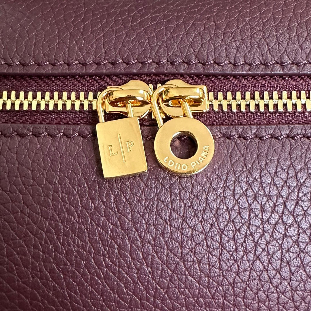 LORO PIANA EXTRA POCKET L19 IN WINE PURPLE CALFSKIN WITH GOLD HARDWARE