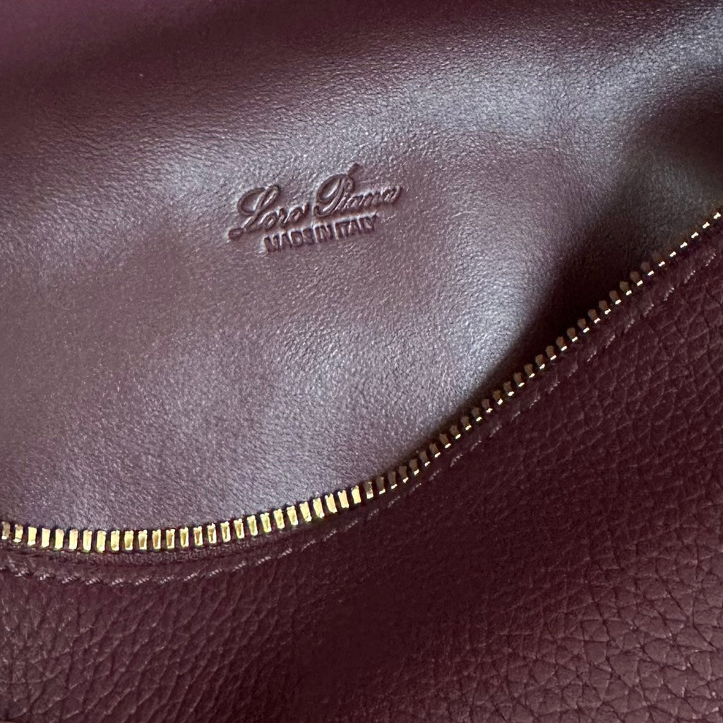 LORO PIANA EXTRA POCKET L19 IN WINE PURPLE CALFSKIN WITH GOLD HARDWARE