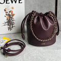 LOEWE LOE 32 FLAMENCO PURSE BUCKET IN DARK BURGUNDY MELLOW NAPPA LAMBSKIN