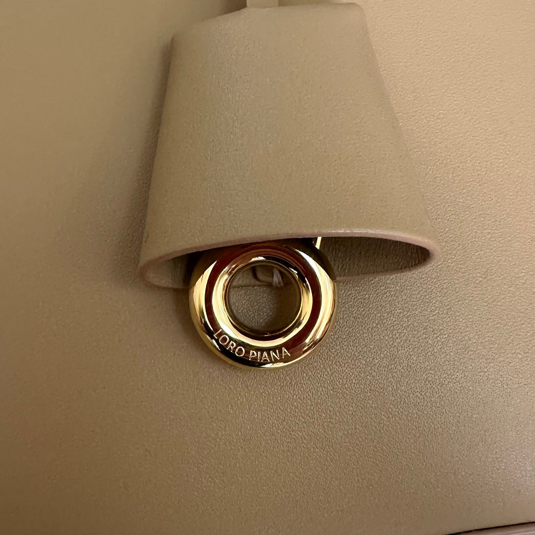 LORO PIANA EXTRA BAG L27 IN PEANUT BROWN SMOOTH CALFSKIN WITH GOLD HARDWARE