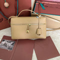 LORO PIANA EXTRA BAG L27 IN PEANUT BROWN SMOOTH CALFSKIN WITH GOLD HARDWARE