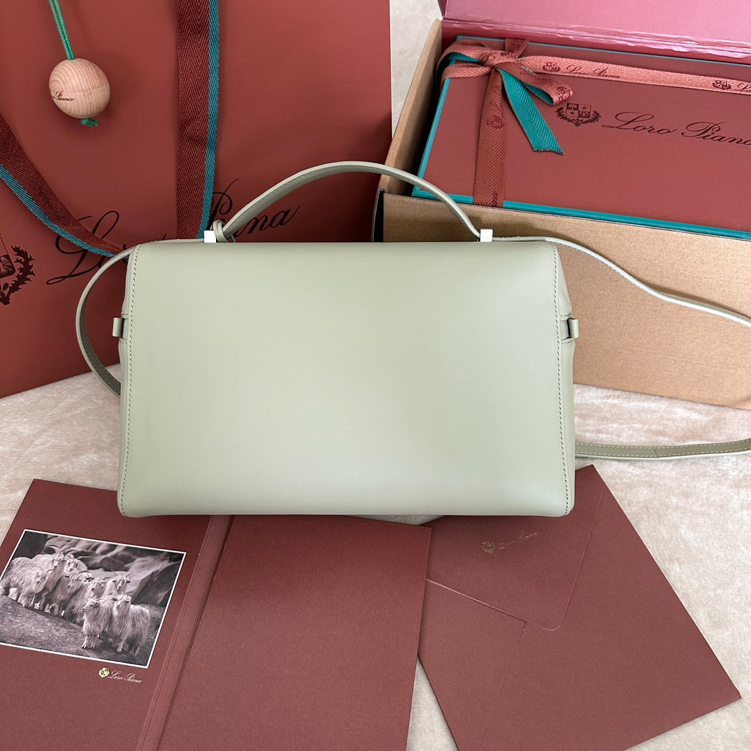 LORO PIANA EXTRA BAG L27 IN PASTEL GREEN SMOOTH CALFSKIN WITH SILVER HARDWARE