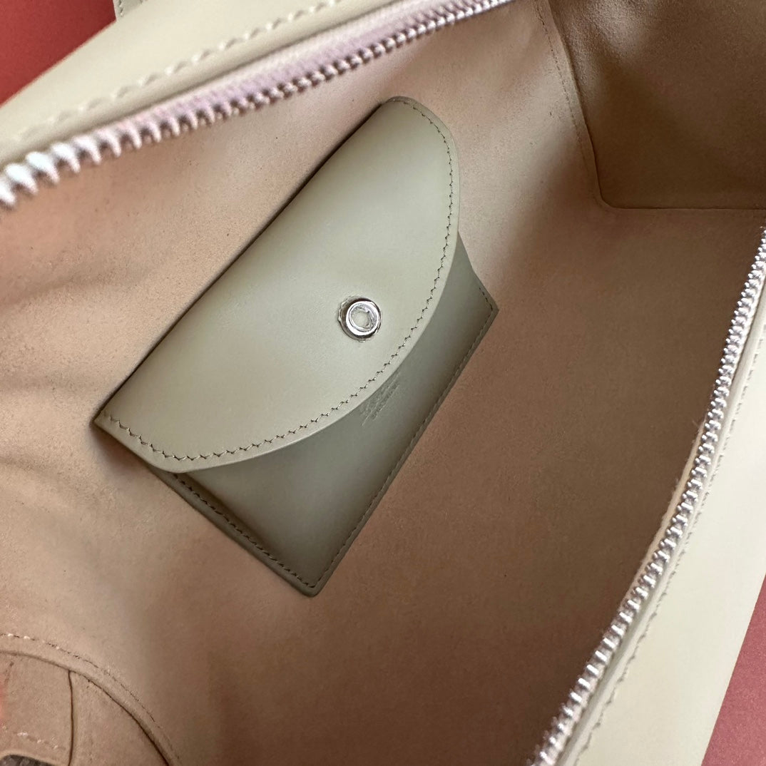 LORO PIANA EXTRA BAG L27 IN PASTEL GREEN SMOOTH CALFSKIN WITH SILVER HARDWARE