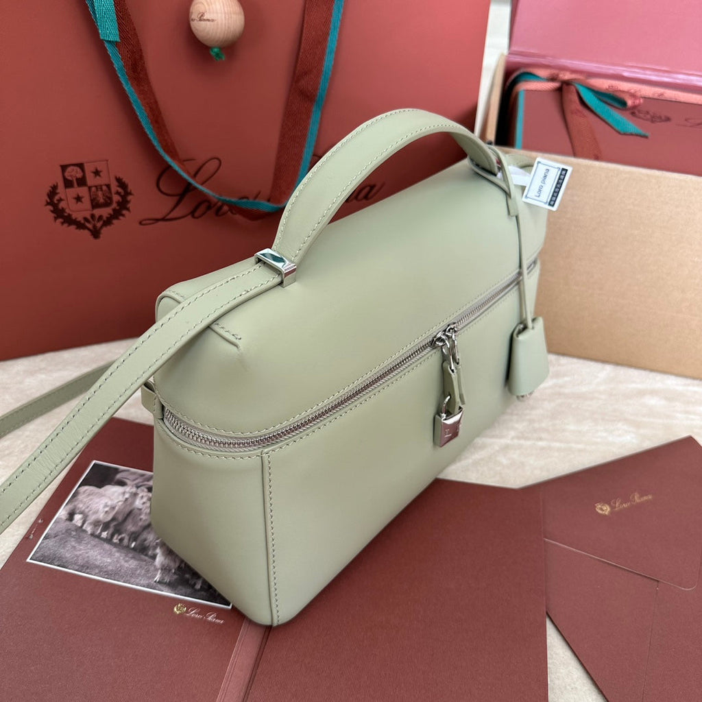 LORO PIANA EXTRA BAG L27 IN PASTEL GREEN SMOOTH CALFSKIN WITH SILVER HARDWARE