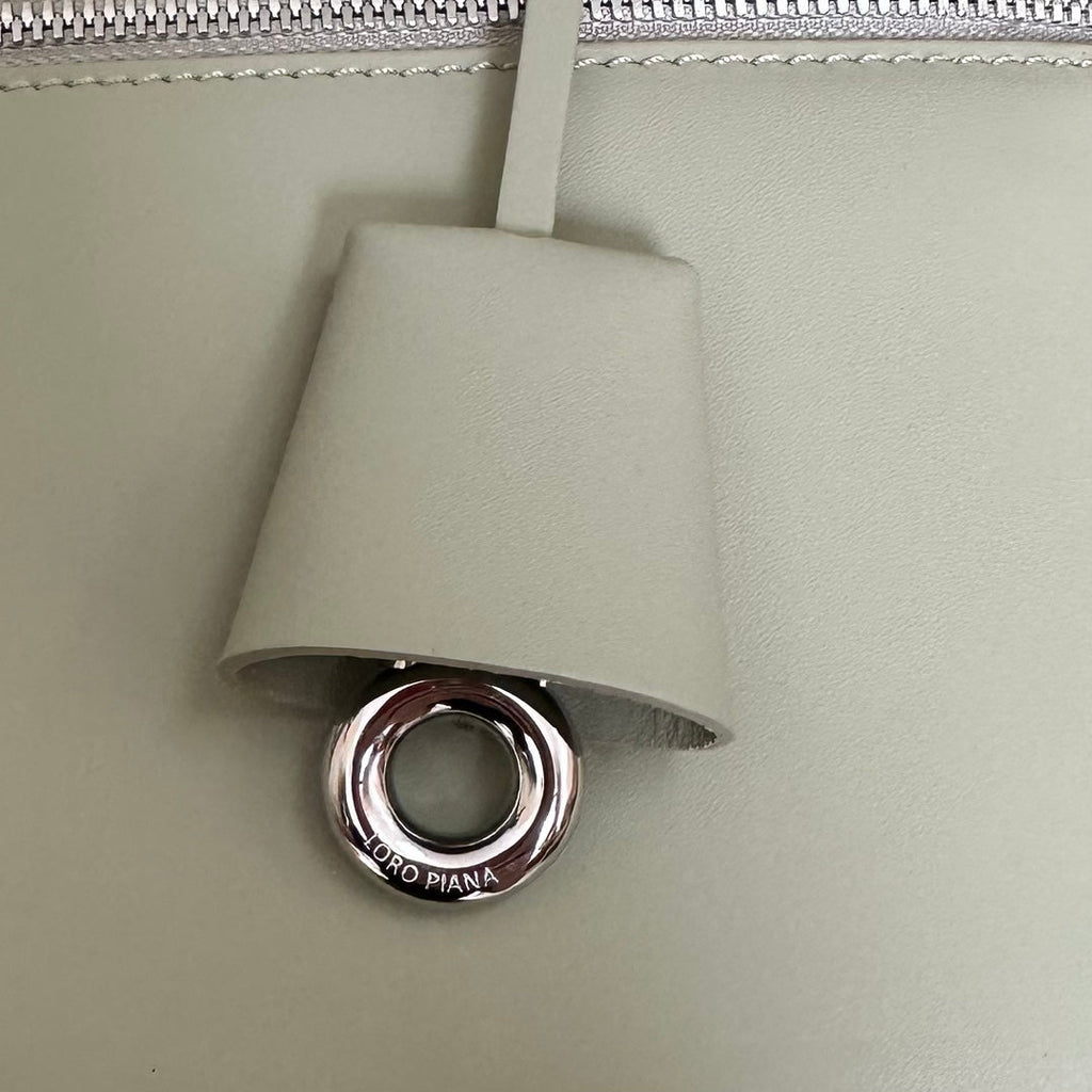 LORO PIANA EXTRA BAG L27 IN PASTEL GREEN SMOOTH CALFSKIN WITH SILVER HARDWARE