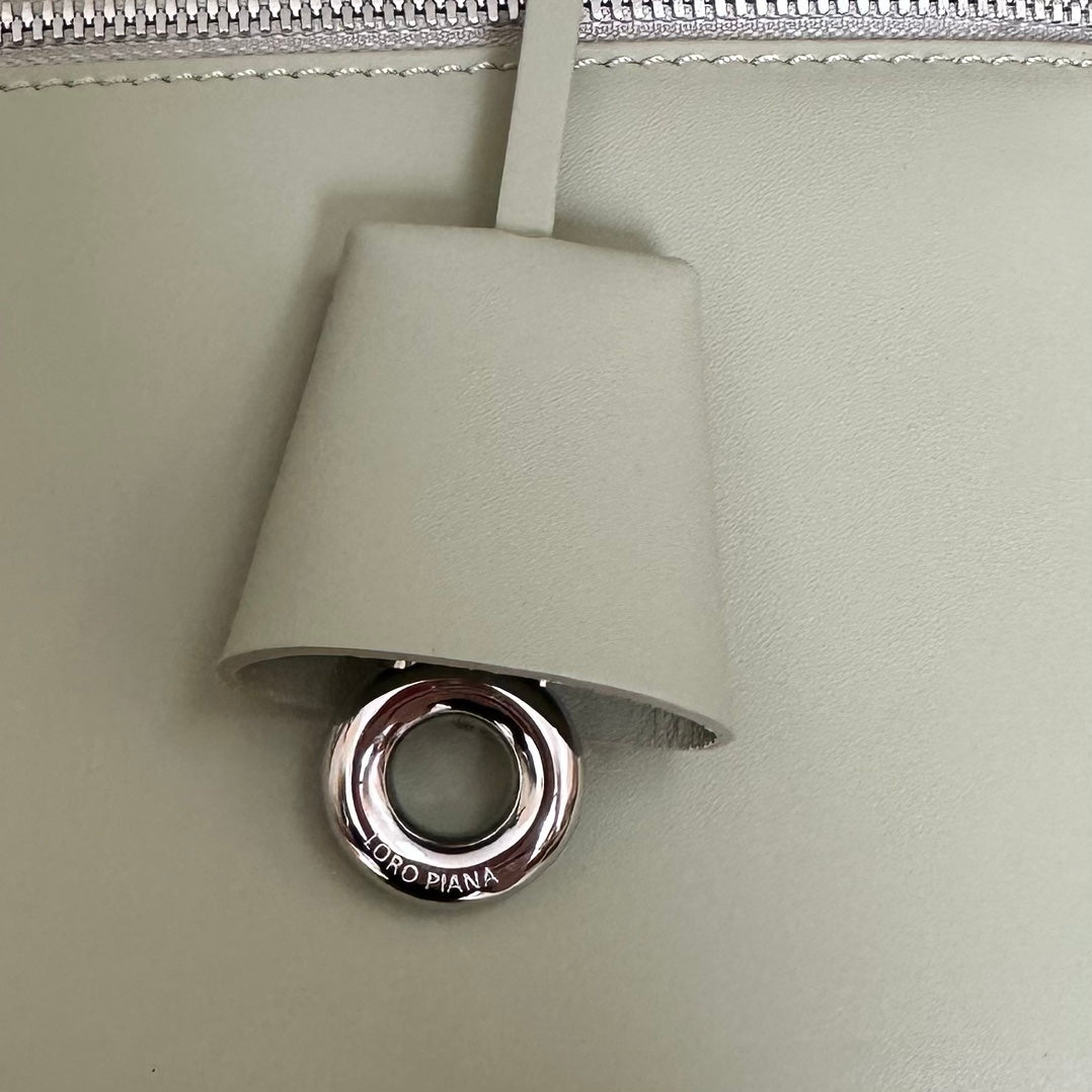 LORO PIANA EXTRA BAG L27 IN PASTEL GREEN SMOOTH CALFSKIN WITH SILVER HARDWARE