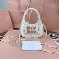 MIU MIU WANDER HOBO BAG 20 IN WHITE MIX BROWN WOVEN RAFFIA