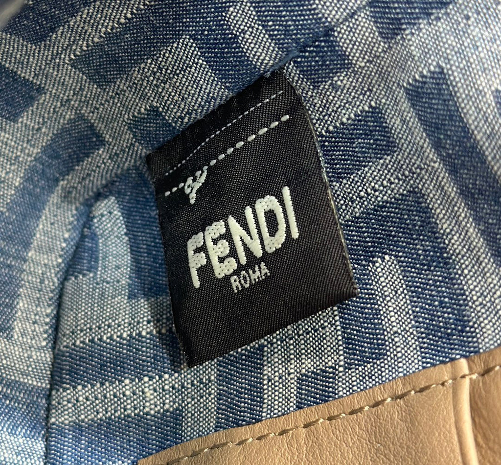 FENDI BAGUETTE MINI 19 BAG IN CERULEAN BLUE MONOGRAM DENIM WITH GOLD HARDWARE