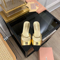 Cap Toe Mules Metallic Gold Color Sheepskin